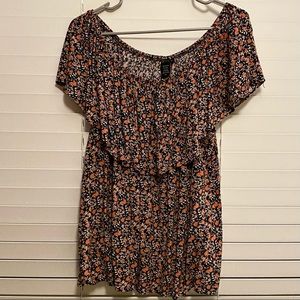 Torrid Off Shoulder Black and Coral Floral Top